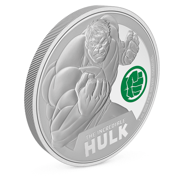 Marvel The Incredible Hulk 1oz Silver Coin With Milled Edge.