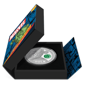 Marvel The Incredible Hulk 1oz Silver Coin  Featuring Book-style Packaging With Custom Velvet Insert to House the Coin.