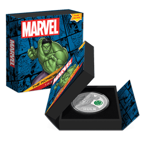 Marvel The Incredible Hulk 1oz Silver Coin  Featuring Custom-designed Book-style Packaging with Coin Insert and Certificate of Authenticity.
