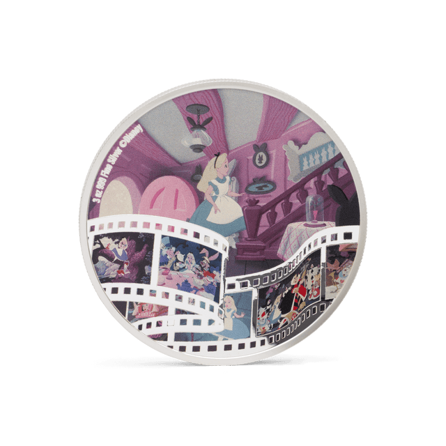 Stumble into the magical world of Disney’s 1951 classic, Alice in Wonderland with this 3oz pure silver coin! Delightful, coloured imagery, including the iconic scene from the film where Alice is entering the White Rabbit’s house. Only 2,000 available! - New Zealand Mint