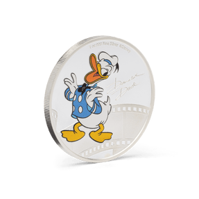 Disney’s Donald Duck is back on this officially licensed 1oz pure silver coin! Donald Duck is shown in colour wearing his classic sailor shirt and cap with a bowtie. His signature is engraved and frosted. Just 5,000 coins have been minted worldwide. - New Zealand Mint