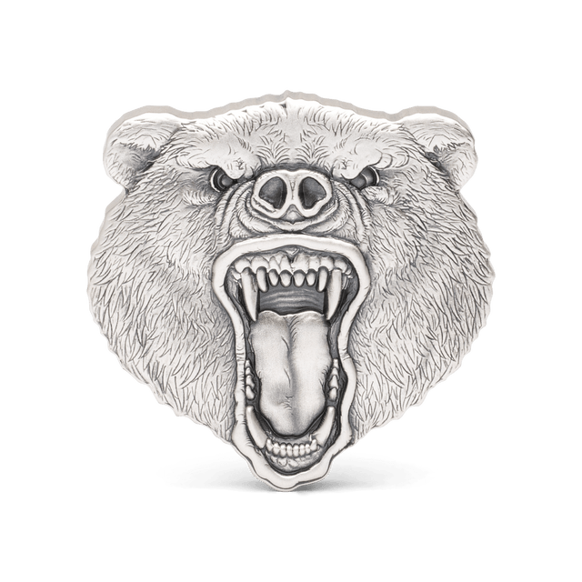 Shaped and struck from 2oz of pure silver, this exquisite coin displays a grizzly gears head, sporting a menacing roar to highlight the animal’s strength and ferocity. To make it even more impressive, a stunning antique finish has been applied - New Zealand Mint