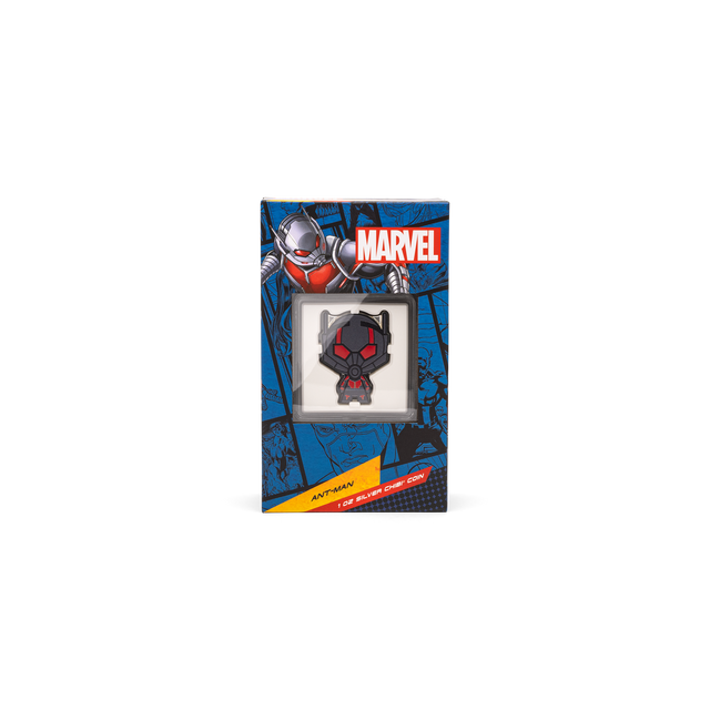 The size-changing Super Hero, Ant-Man™ features on this first 1oz pure silver Chibi® Coin for Marvel! This splendid piece is shaped and coloured to show him in his black and red suit. The design includes some relief which gives an awesome 3D effect - New Zealand Mint