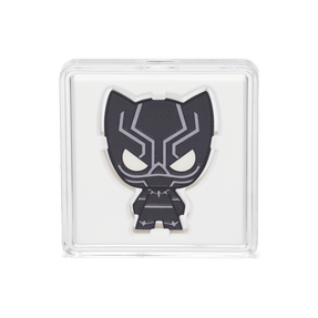 Black Panther™ protects his nation of Wakanda™ on this Chibi® Coin! Made from 1oz of pure silver, this superb piece has been coloured and shaped to resemble the warrior king in his black and silver suit. - New Zealand Mint.