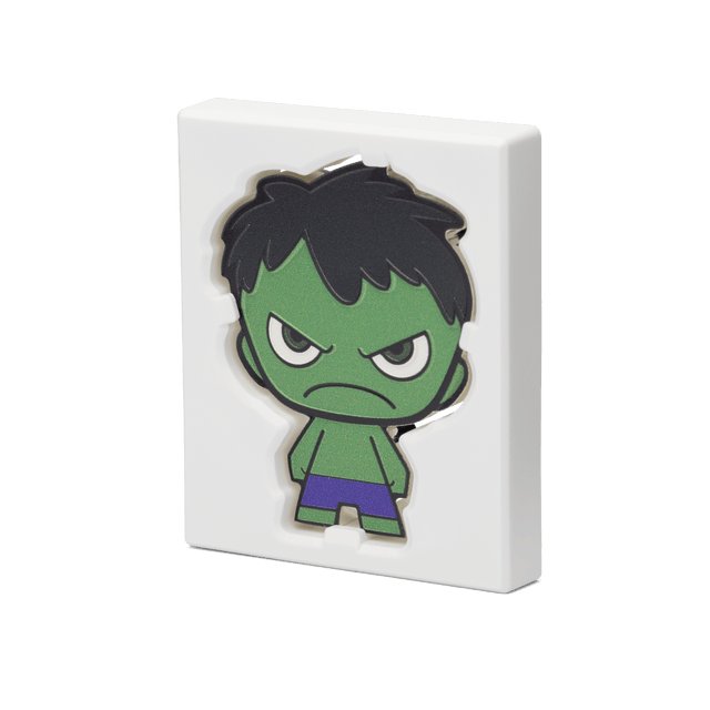 Marvel’s mean, green, rage machine, The Incredible Hulk smashes onto this MEGA-size Chibi® Coin! Made of 2oz pure silver and fully coloured and shaped to show Hulk ready to fight! Some relief has been added to give an epic 3D effect.