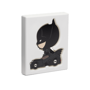 The MEGA Chibi® Coin is made of 2oz pure silver and uniquely coloured and shaped. It shows BATMAN™ and his Batmobile, as seen in the 1989 film. This release celebrates the 2023 DC film, The Flash, where this version of the Caped Crusader will appear. - New Zealand Mint.