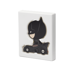 The MEGA Chibi® Coin is made of 2oz pure silver and uniquely coloured and shaped. It shows BATMAN™ and his Batmobile, as seen in the 1989 film. This release celebrates the 2023 DC film, The Flash, where this version of the Caped Crusader will appear. - New Zealand Mint.