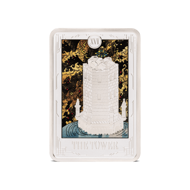 Crafted from 1oz pure silver, this collectible coin depicts the Tarot Card in stunningly detailed frosted engraving and colour. The name of the card is engraved below, and a polished mirror-finish borders the design.