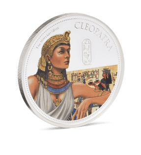 Introducing the captivating Cleopatra coin. It is struck from 1oz pure silver and has a limited issue of 2,000. The design features the legendary Egyptian queen in her iconic headdress, jewellery, and attire, capturing her timeless allure. - NZ Mint